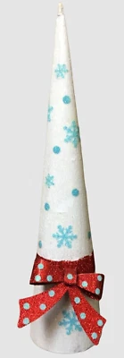 Metal White Glitter 15" Cone Tree Teal Snowflake Accents Red Polka Dot Metal Bow - Image 1 of 3