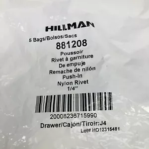 LOT OF 10 (5 BAGS) HILLMAN PUSH IN NYLON RIVETS 1/4" - Picture 1 of 5