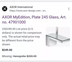 Hansgrohe Platte 245 Axor 4790100 Kunstglas Brandneu, UVP über 200 - Bild 1 von 13
