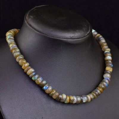 Untreated 312 Cts Natural Single Strand Labradorite Beads Necklace JK 06E353 - Image 1 of 3