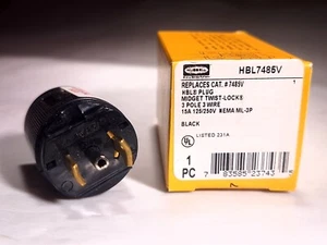 HUBBELL HBL7485V  MIDGET TWIST-LOCK CONNECTOR 3P 3W 15A 125/250V NEMA ML-3P 7485 - Imagen 1 de 4