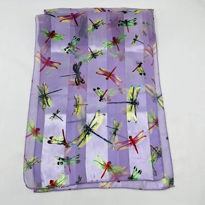 "Bufanda De Colección Libélula Larga 58"" Rectángulo Púrpura Transparente Corredor Cubierta Primavera Verano" Foto 1 de 4