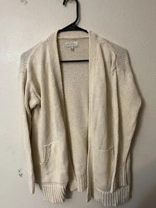Lucky Brand Sweater Women M Cream Long Cable Knit Open Front Cardigan Casual - Picture 1 of 4