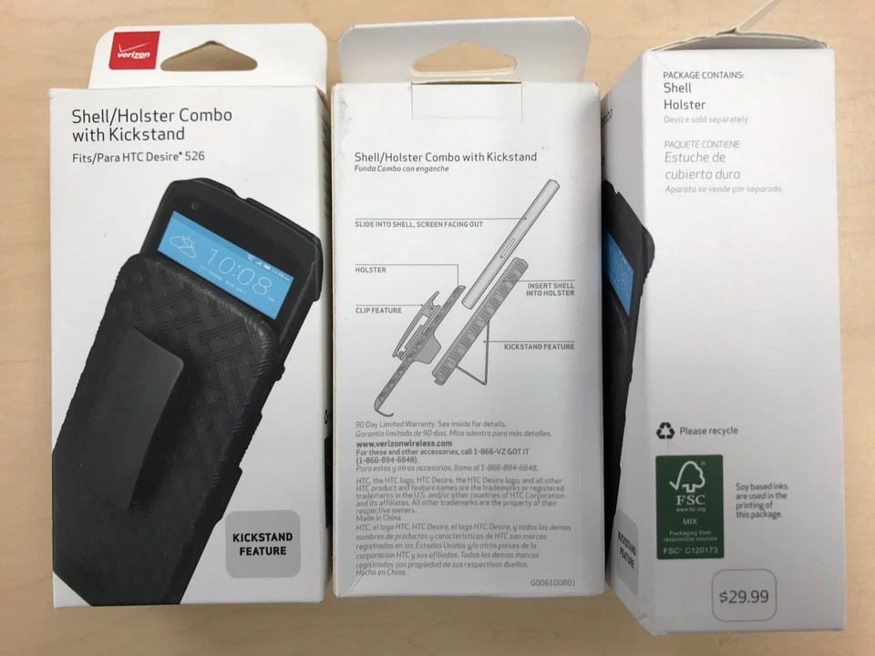 Комбинированный чехол/кобура для телефона Verizon HTC Desire 526 с подставкой черный - Изображение 1 из 1