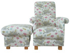 Clarke March Hare Fabric Adult Chair & Footstool Armchair Ochre Blue Pink Pouffe
