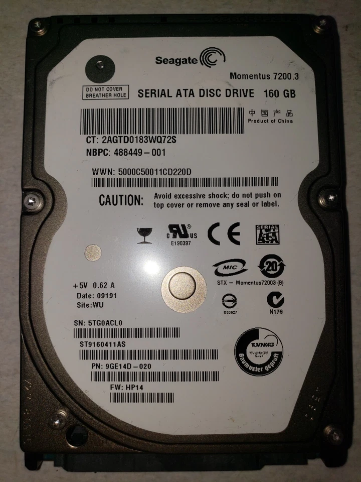 Seagate 160Gb, ST9160411AS pn: 9GE14D-020 fw: HP14 - Image 1 of 1