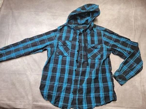 Eighty-Eight Platinum Shirt Boys Large Blue Plaid Long Sleeve Hooded Button Up - Picture 1 of 14