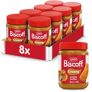 Lotus Biscoff, Cookie Butter Spread, Creamy, Non GMO + Vegan, 14.1 Oz, Pack of 8 - Picture 1 of 12