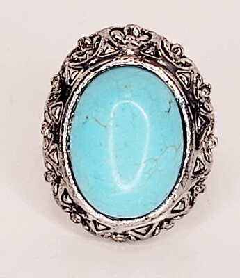 Anillo Vintage Talla 8.25, Turquesa Tibetana Plata Hecho a Mano Vestido Joyería de Moda  Foto 1 de 4