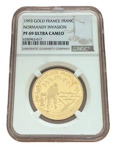 France 1993 Gold 1/2 oz 1 Franc NGC PF69UC Normandy Invasion - Picture 1 of 2