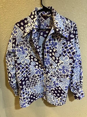 True Vintage 1970s Button Shirt Groovy Disco Geometric Polyester JC Penny Size M - Image 1 of 3