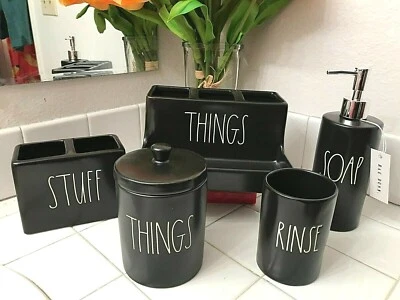 Conjunto de vaidade Rae Dunn banheiro banheiro banheiro dispensador de sabão porta-copo enxágue - Imagem 1 de 4