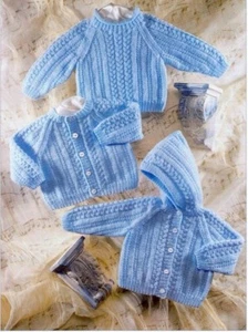 PATTERNED BABY JUMPER/CARDIGAN & HOODED JACKET SIZES 16"-28" KNITTING PATTERN   - Picture 1 of 1