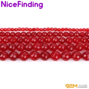 Faceted Red Jade Round Gemstone Loose Beads For Jewelry Making Strand 15'' - Picture 1 of 34