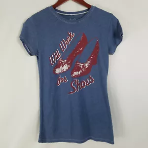 Wizard of Oz Shirt Womens Medium Blue Semi Fitted Top Short Sleeve Crew Neck - Picture 1 of 7