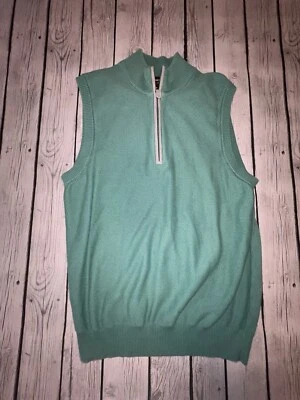 Chaleco Suéter Johnston & Murphy Para Hombre 1/4 Cremallera Verde 100% Algodón Pima Talla Mediana Foto 1 de 4