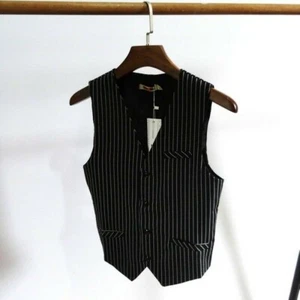 Men Stripe Waistcoat Suit Vest Cotton Slim Fit Business Casual Formal Solid Cool - Picture 1 of 13