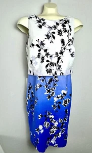 Ivanka Trump Blue/Ivory Floral Sleeveless Zip Up Linen Blend Dress Size 10 - Picture 1 of 15