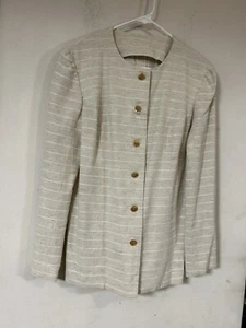 Linen Blend Women’s Collarless Blazer /w Gold Buttons, Vintage, No Size Tag** - Picture 1 of 5