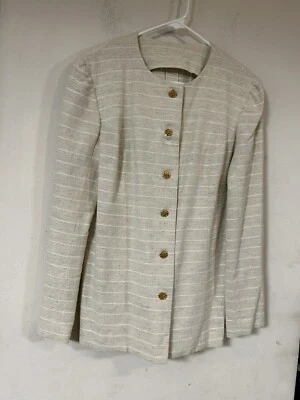 Blazer sin cuello de mezcla de lino para mujer/con botones dorados, vintage, sin etiqueta de talla** Foto 1 de 4