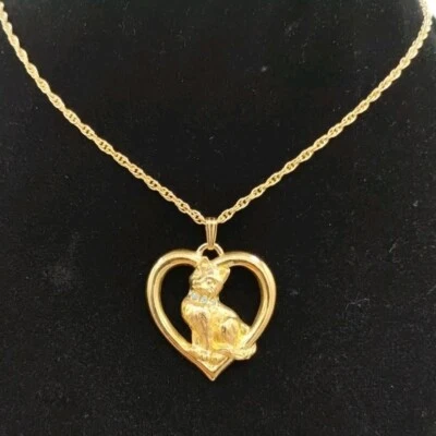 Collar De Colección Loving Kitty Corazón Cristales Tono Dorado Gato 26" Cadena Avon  Foto 1 de 4
