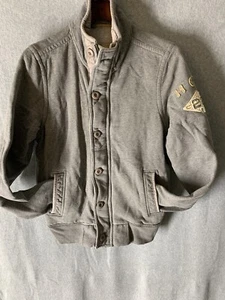 Hollister HCO 22 Mens Large Gray Knit Collared Jacket Zip & Button VTG Bomber - Picture 1 of 6