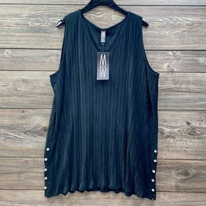 Camiseta sin mangas Marla Wynne negra arrugada botones laterales talla 2X C101668 - Imagen 1 de 9