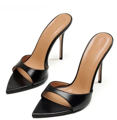 Mujeres Cuero Punta Abierta Tacones Altos Tacones de aguja Zapatillas Zapatos Sexy Sandalias Foto 1 de 4