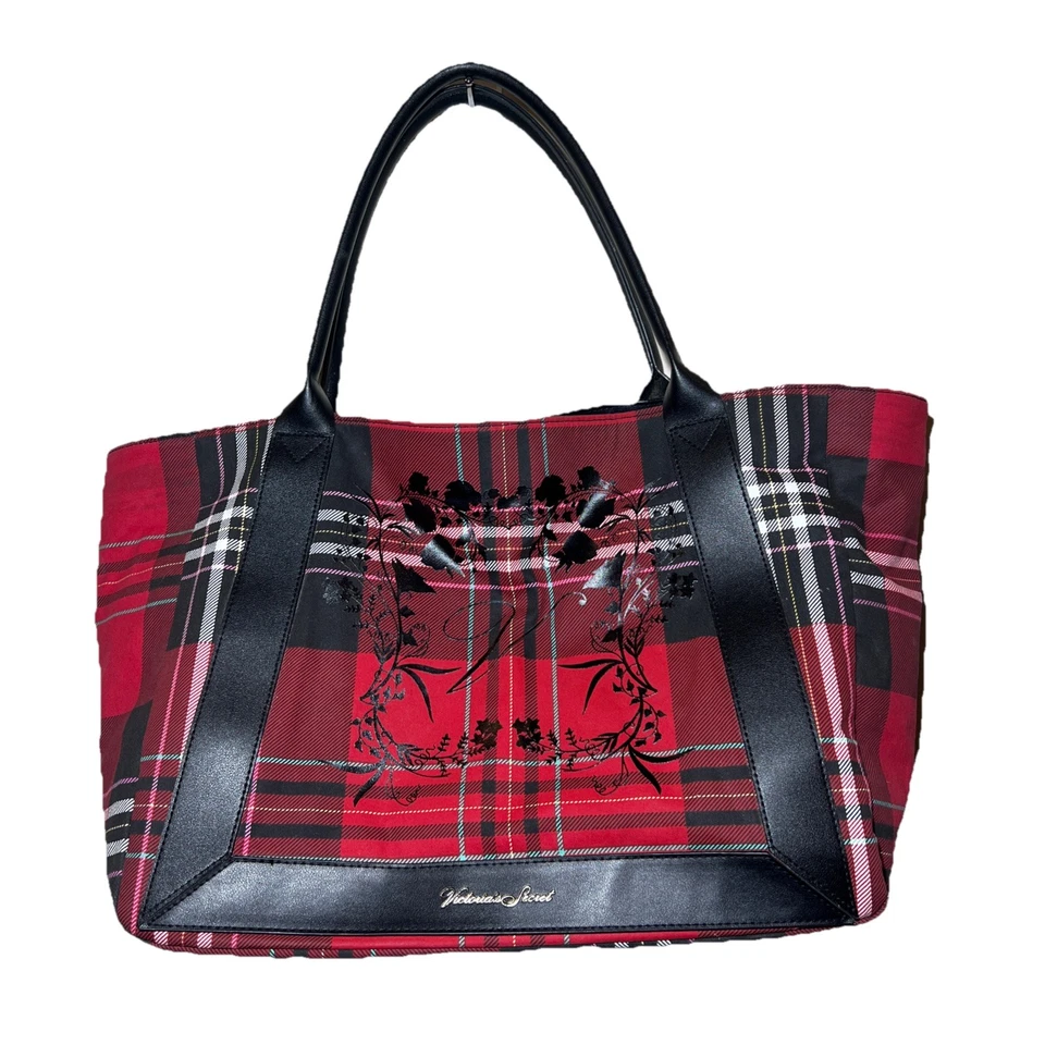 Bolso de Mano Victoria's Secret Tartán Tela Escocesa Rojo/Negro Mujer Grande Abierto Usado en Excelente Condición Foto 1 de 4