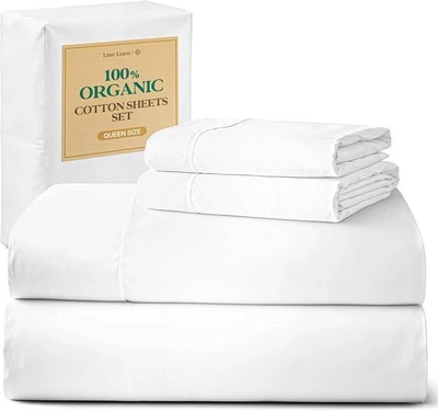 LANE LINEN Eco Friendly 100% Organic Cotton Queen Sheet Queen, 01: Pure White  - Image 1 of 4