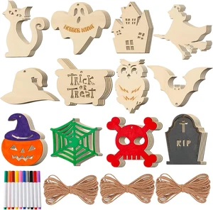 Halloween Crafts, 60PCS Halloween Wooden Slices DIY Natural Wood Crafts Unfinish - Picture 1 of 7