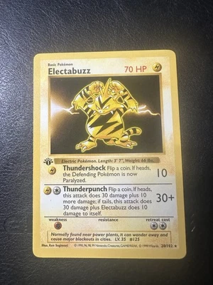 Electabuzz 1st Edition 20/102 Base Set Rare WOTC Vintage Pokemon 1999 - Image 1 of 4