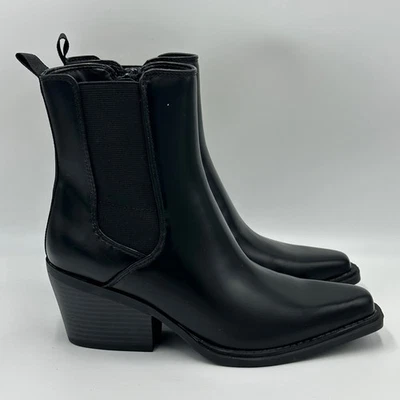 NWD a.n.a. Botines Reba para mujer 6 negros de imitación de cuero con cremallera tacón bloque Foto 1 de 4