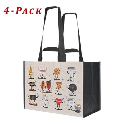 KEEP COOL Costco Cartoon Highlights Reusable Shopping Tote Bag Kirkland Heavy Duty 4-Pack