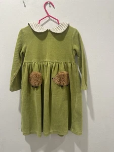 Vintage Sweet Potatoes Green Corduroy Dress 3T Hedgehog Pockets Peter Pan Collar - Picture 1 of 4
