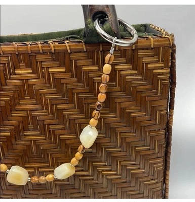 Cartera hecha a mano Lei Strand ágata y madera de olivo bolso accesorio herrajes plateados Foto 1 de 4