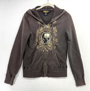 Sudadera con Capucha De Colección Ralph Lauren Rugby Mujer S Marrón Calavera Cremallera Completa Punk Gótico Y2K - Imagen 1 de 13