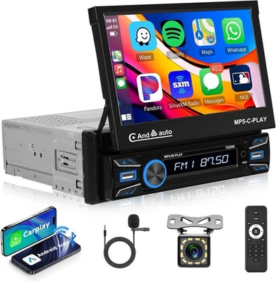 Autoradio 1DIN CarPlay Android Auto FM Bluetooth USB AUX Pantalla 7” Cámara - Imagen 1 de 4