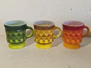 VTG Fire King Anchor Hocking Mugs Set 3 Orange Green Yellow Oven Proof 1950-60s - Picture 1 of 24