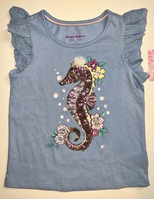 Tommy Bahama Girl's S 5/6 Sequin Seahorse Top Blue Embroidered Shirt NWT - Image 1 of 4