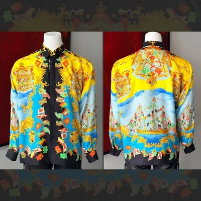 GIANNI VERSACE silk shirt Amerigo Vespucci size 50 S/S 1993 Miami collection - Image 1 of 4