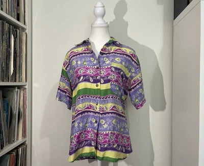 Camisa Hawaiana De Colección Años 90 Robert Stock Abstracta Vacaciones Seda Para Hombre’s S Foto 1 de 4