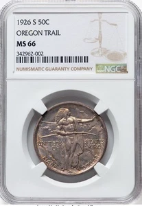 1926-S Oregon Trail Silver Commemorative Half Dollar, MS 66 NGC, Beautiful Tone - Picture 1 of 2