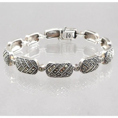 Excelente Brazalete Vintage Judith Jack Eslabones Marcasita Plata Esterlina Estilo Deco Foto 1 de 4