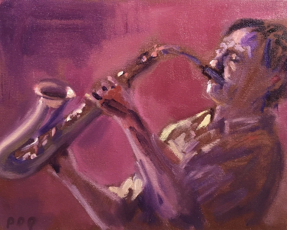 PDQ Artist Original Oil Painting Figurative Saxophone Man Impressionism Realism - image 1 of 1