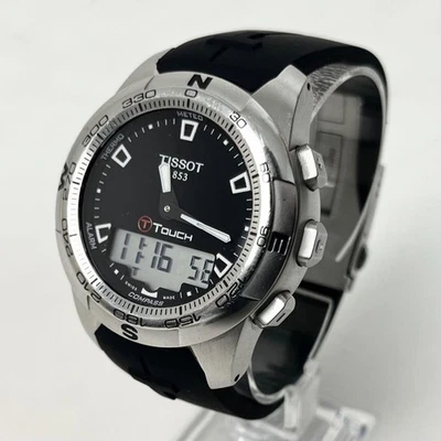 TISSOT T-Touch II Digital Touch Watch Tested Silver Black Rubber Band - Image 1 of 4
