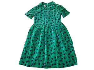 Vintage Green & Navy Blue Velour Winter Girl's Christmas Holiday Winte Dress 8 - Picture 1 of 6