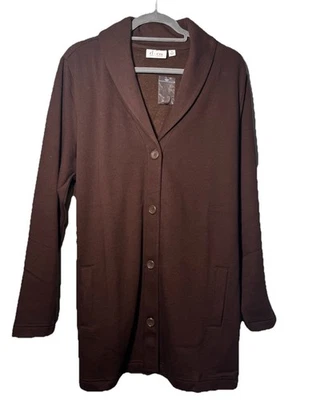 Chaqueta tejida con botones marrón D & Co Denim & Co talla 1X forrada de lana NUEVA Foto 1 de 4