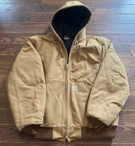 Carhartt Brown J140 Duck Quilted Lined Hooded Jacket Size Large Work Wear - Picture 1 of 13