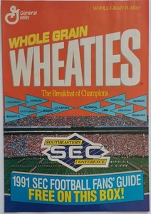Scatola cereali vintage 1991 Wheaties SEC guida tifosi calcio memorabilia college - Foto 1 di 6
